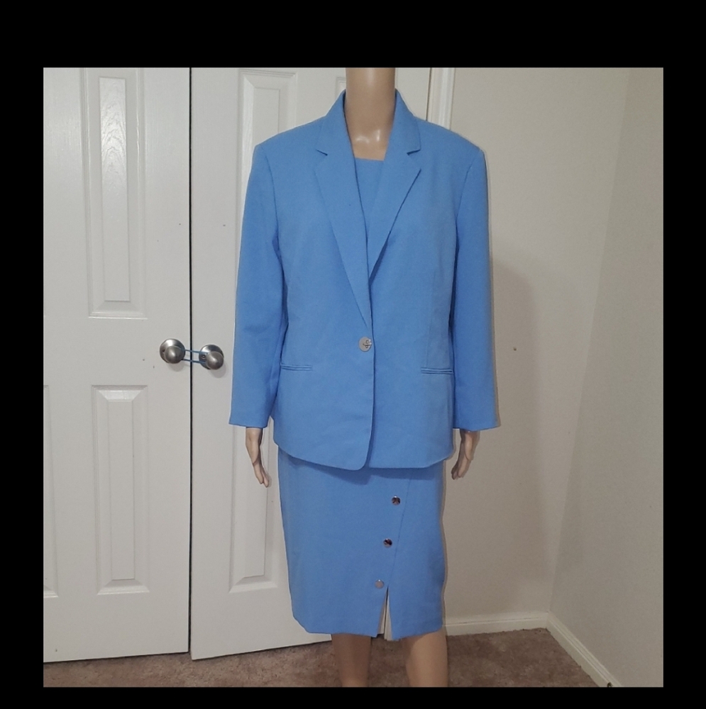 Kasper 16/18 Blue Blazer Pencil Dress Set